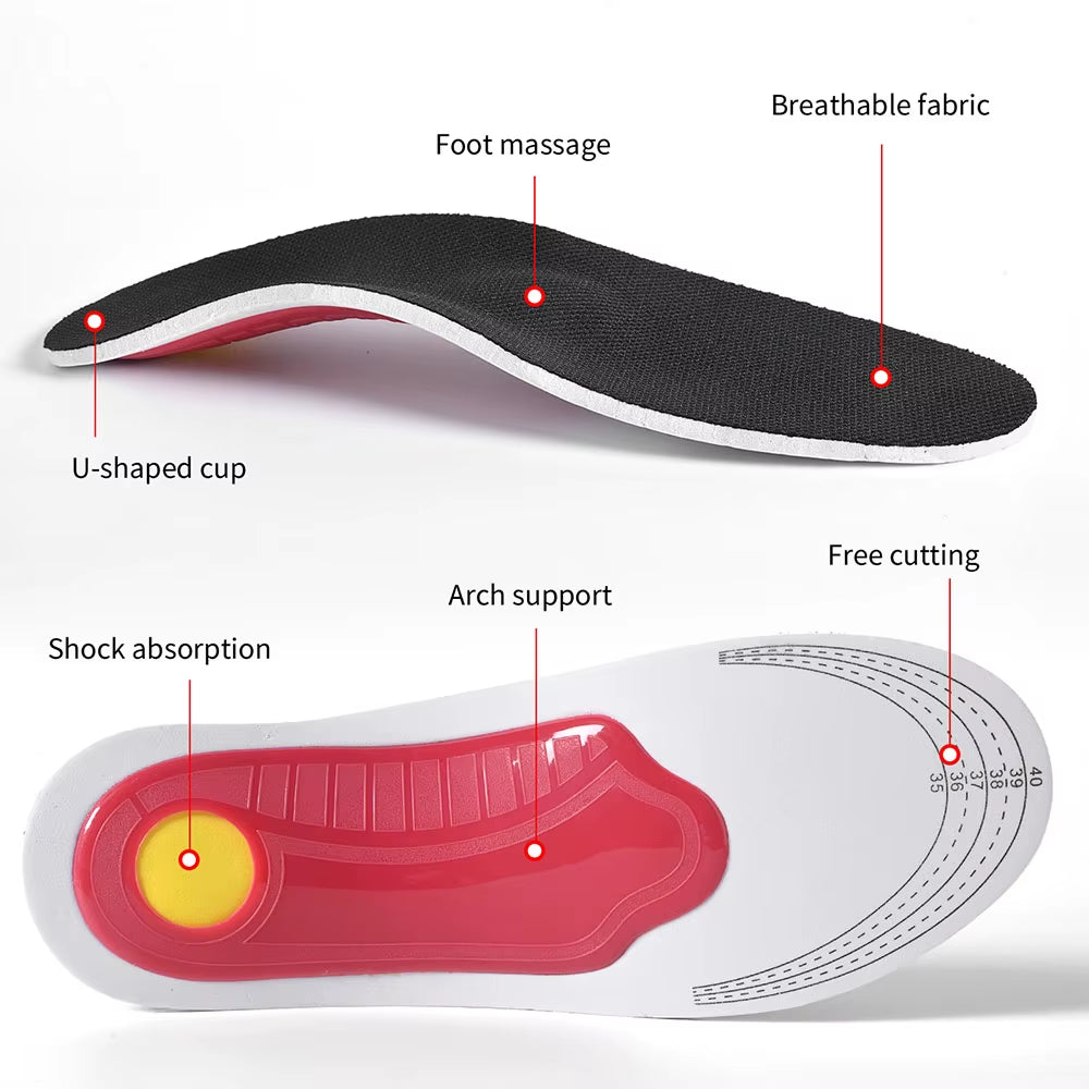 Orthotic Arch Support Insoles for Flatfoot Relief with Air Movement Cushioning and Pressure Damping Technology